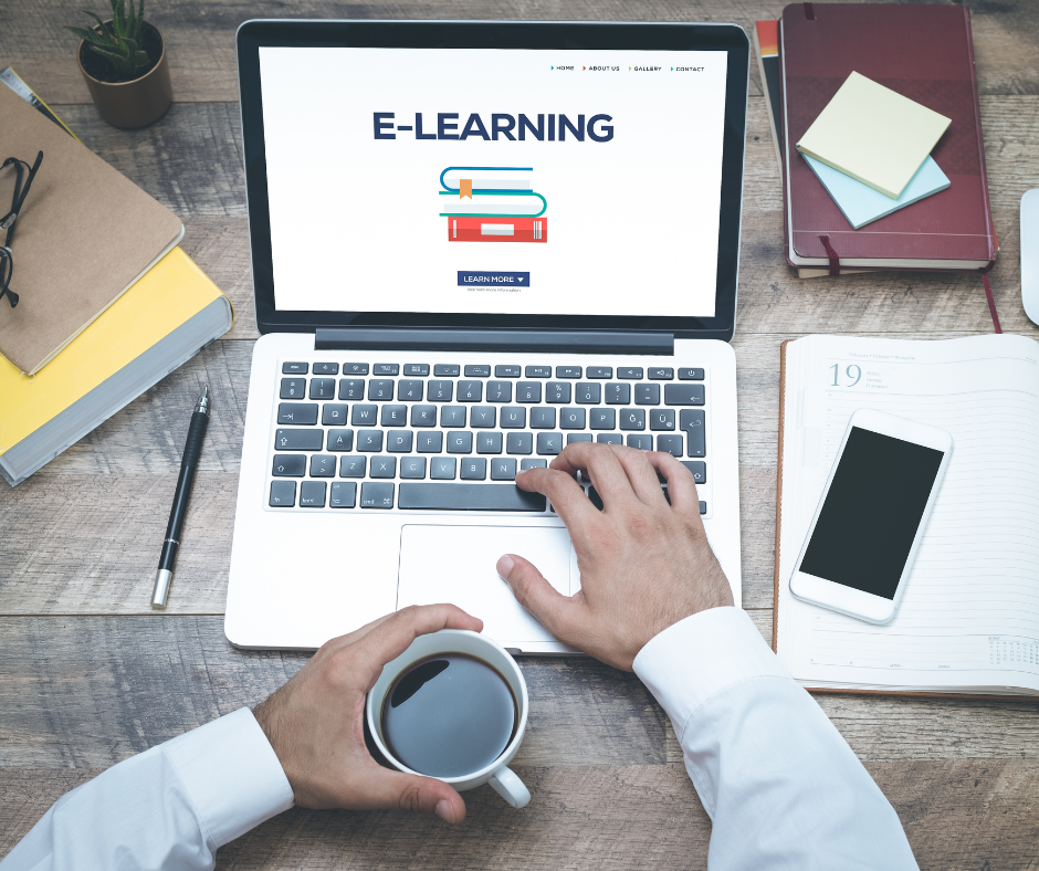 E-learning platform on a laptop showing online training content